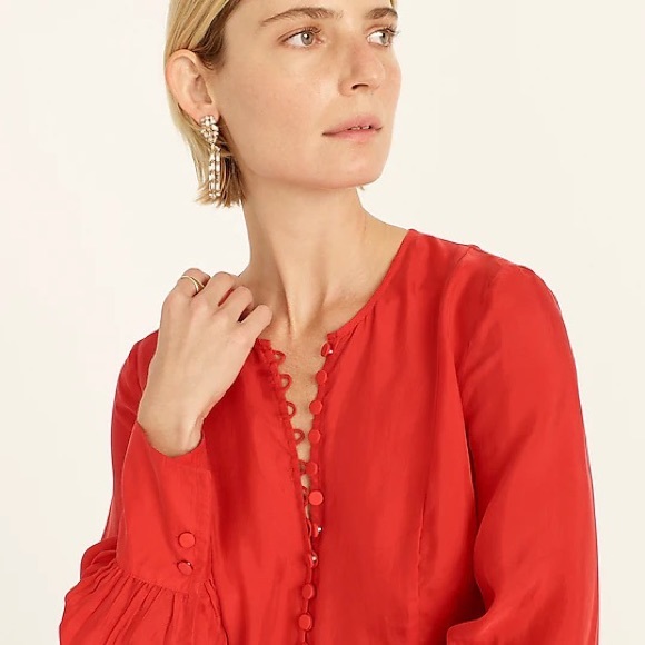 J.Crew eco cupro covered button top, size 8, red - Picture 2 of 5